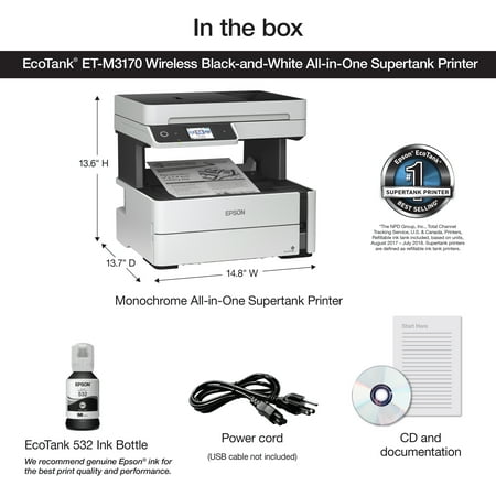 Epson - EcoTank ET-M3170 Wireless Monochrome All-in-One SuperTank Printer - White