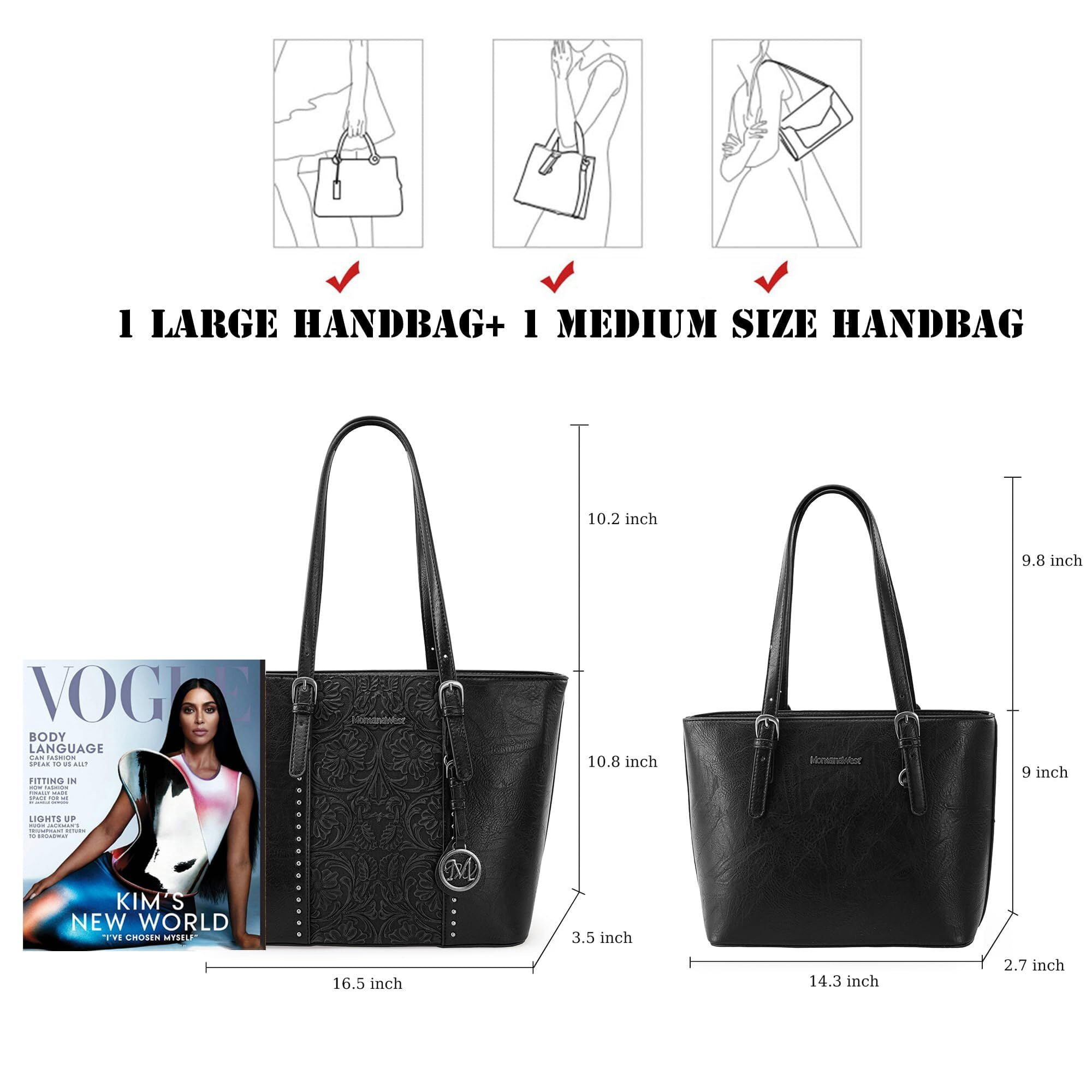 Montana West Tote Bag for Women Large Purse and Handbags Set Embossed Collection Purse 2Pcs Set
