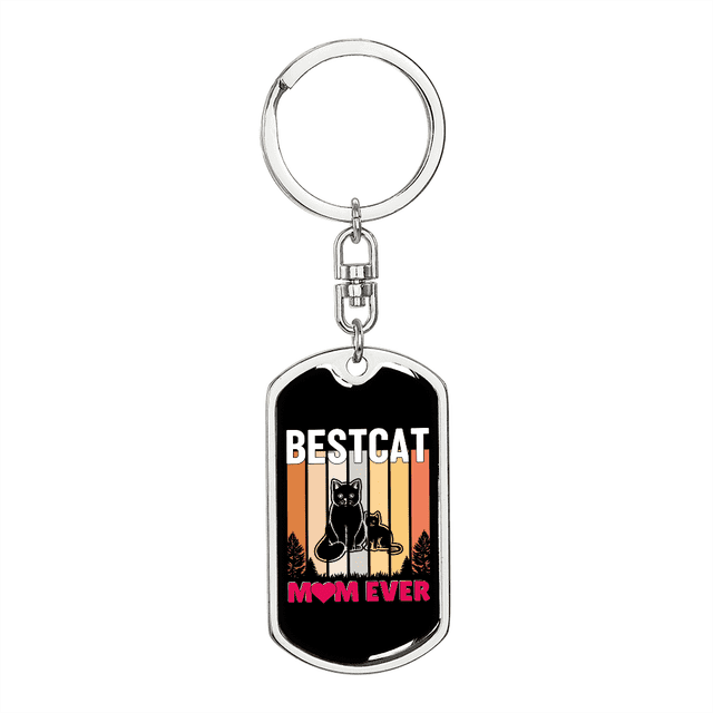 Bestcat Mom Ever Stainless Steel or 18k Gold Premium Swivel Dog Tag Keychain