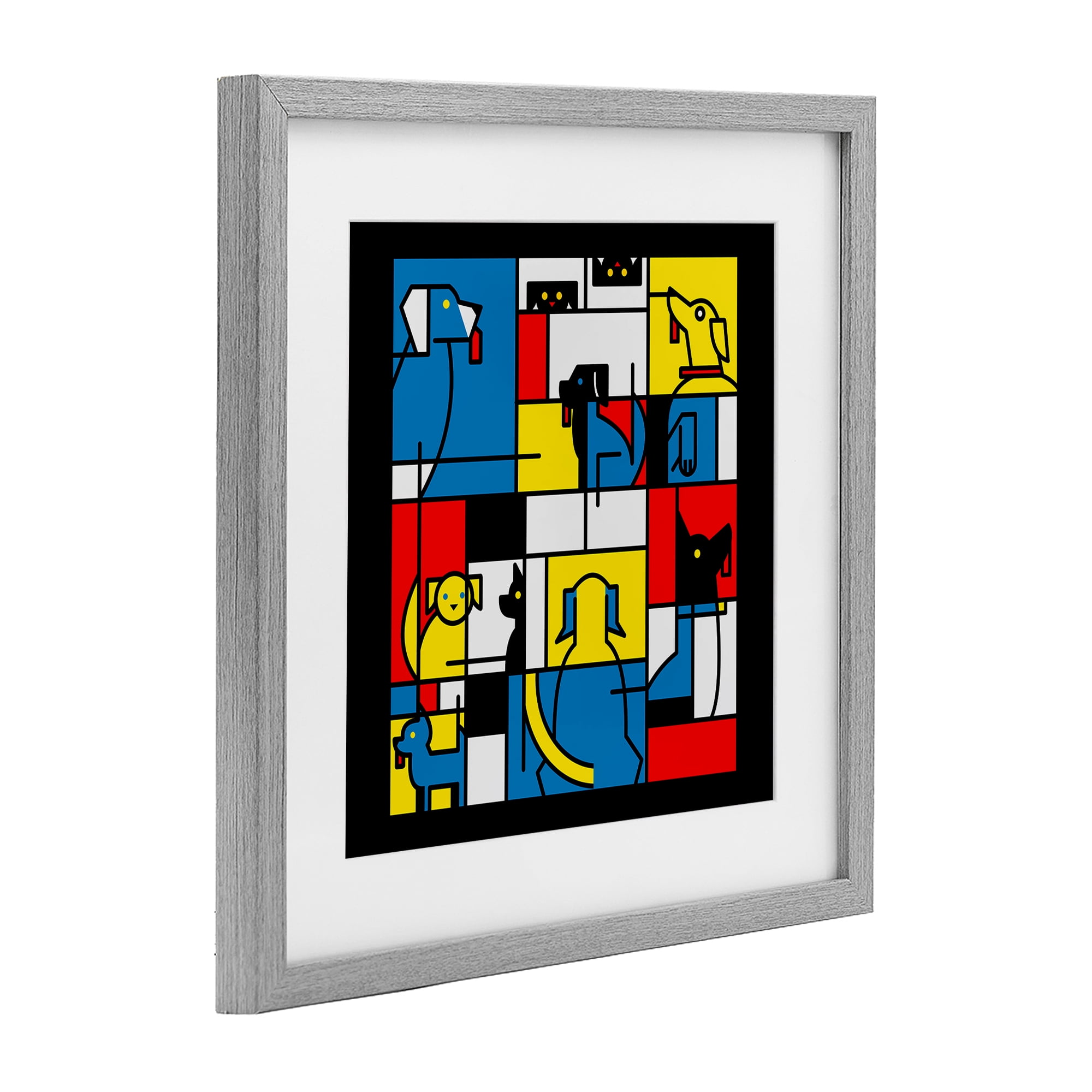 Stupell Industries Color Block Dogs Abstract Gray Framed Print Under Glass, design by Tobe Fonseca
