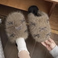 thumbnail image 2 of Slippers for Women Flat Heel Closed Toe Slip-on House Slides Winter Casual Indoor Outdoor Home Warm Woolen Flats Shoes for Couples Coffee 6.5, 2 of 8
