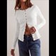 thumbnail image 5 of Cárdigan Corto de Punto Acanalado con Botones y Larga para Mujer, Estilo Y2K, Ajustado, con Cuello Redondo, Camiseta de Otoño Crema M, 5 of 8