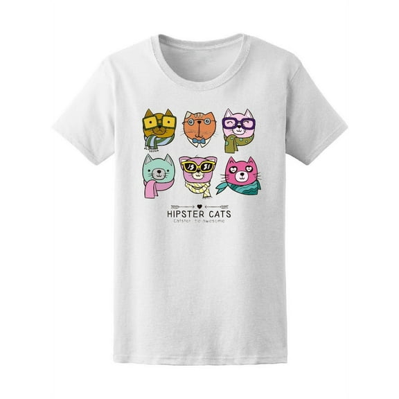 Cute Hipster Cats Cartoon Set T-Shirt Women -Image by Shutterstock, Female Medium
