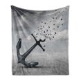 thumbnail image 1 of Birds Soft Flannel Fleece Throw Blanket, Anchor Turns into Group of Flying Birds Seagulls for Liberty and Hope Mood Graphic Art, Cozy Plush for Indoor and Outdoor Use, 50" x 70", Grey, by Ambesonne, 1 of 6