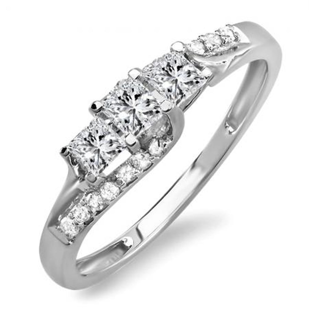 0.48ct Round Cut CZ Silver Stainless Steel Wedding Engagement Ring Set 
