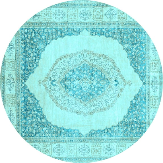 Ahgly Company Indoor Round Abstract Light Blue Modern Area Rugs, 4' Round