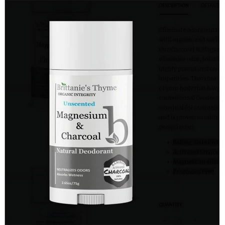 Brittanies Thyme 2421568 2.5 oz Unscented Magnesium Charcoal Deodorant