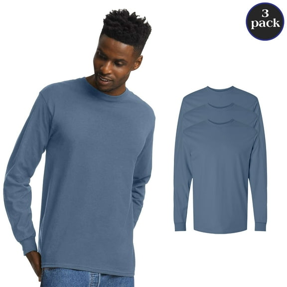 Gildan Men’s Ultra Cotton Blend Long Sleeve Plain Indigo Blue Bulk T-Shirt, 3 Pack, S