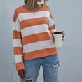 thumbnail image 6 of Womens Long Sleeve Shirts Casual Loose Fit Striped Tops Knit Pullover Sweaters Orange Red L, 6 of 9