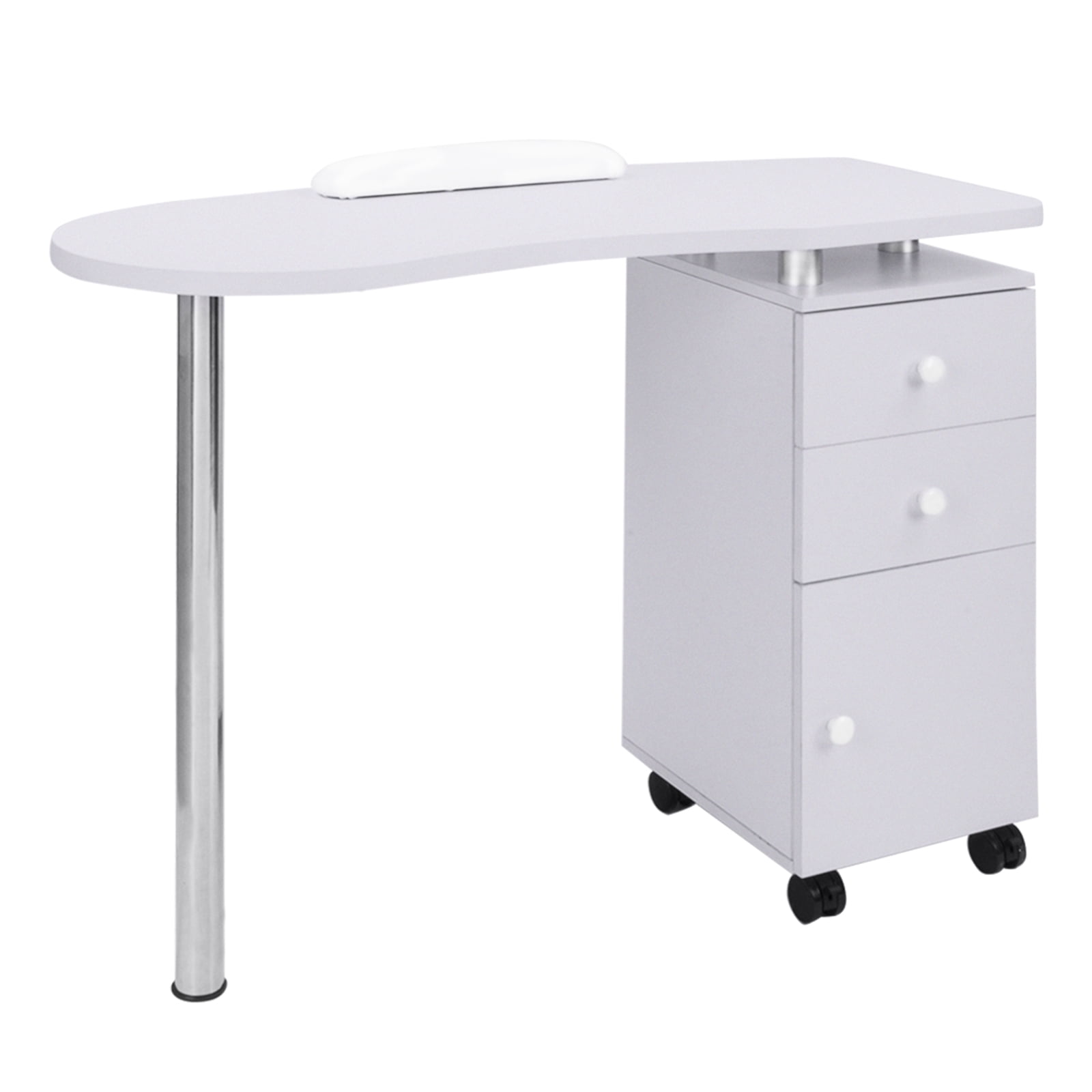 OmySalon Manicure Table Nail Desk with Single on Wheels & Arm