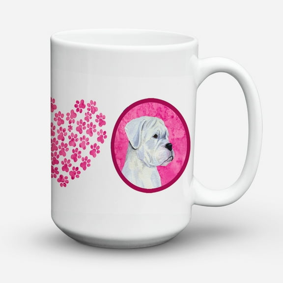 Pink White Natural Eared Boxer Coffee Mug 15 oz