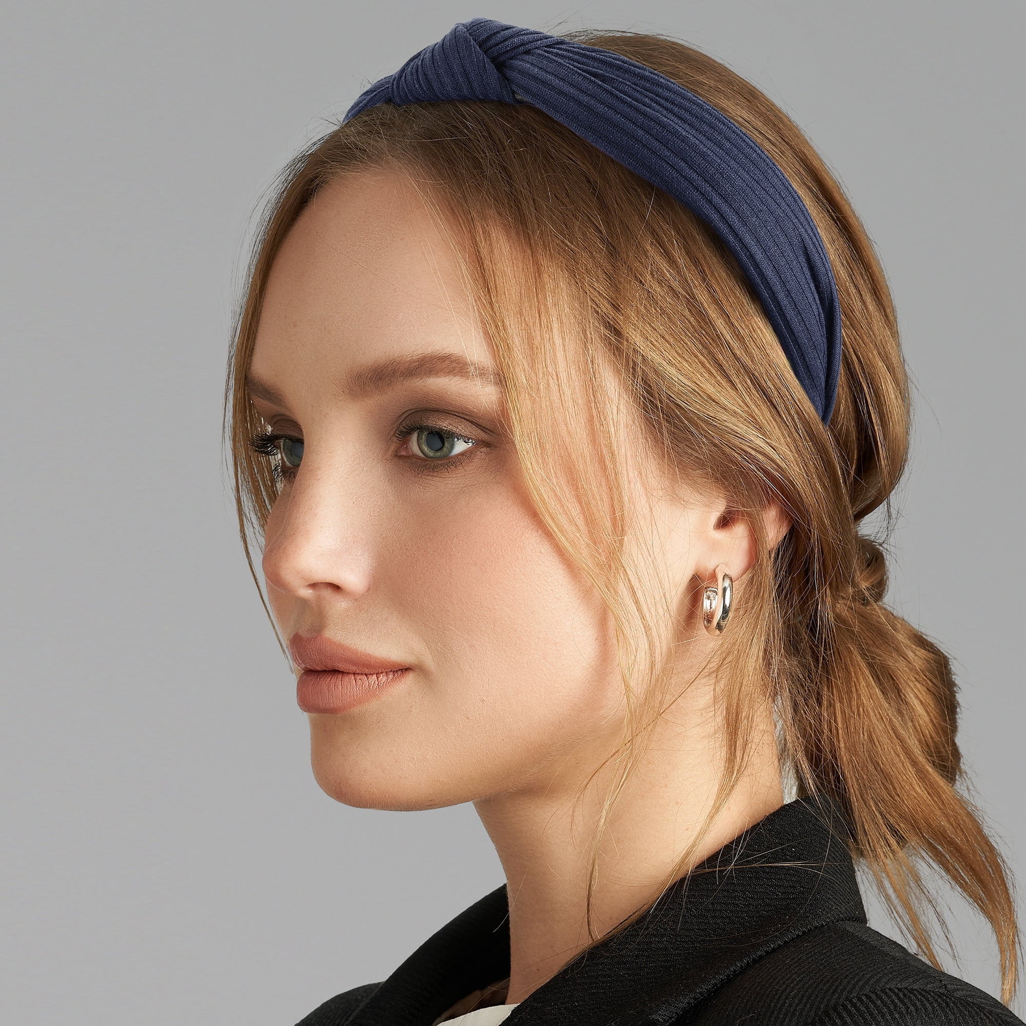 Unique Bargains Textured Cotton Knot Headband Soft Hairband for Women 1.3 Inch Wide Navy Blue