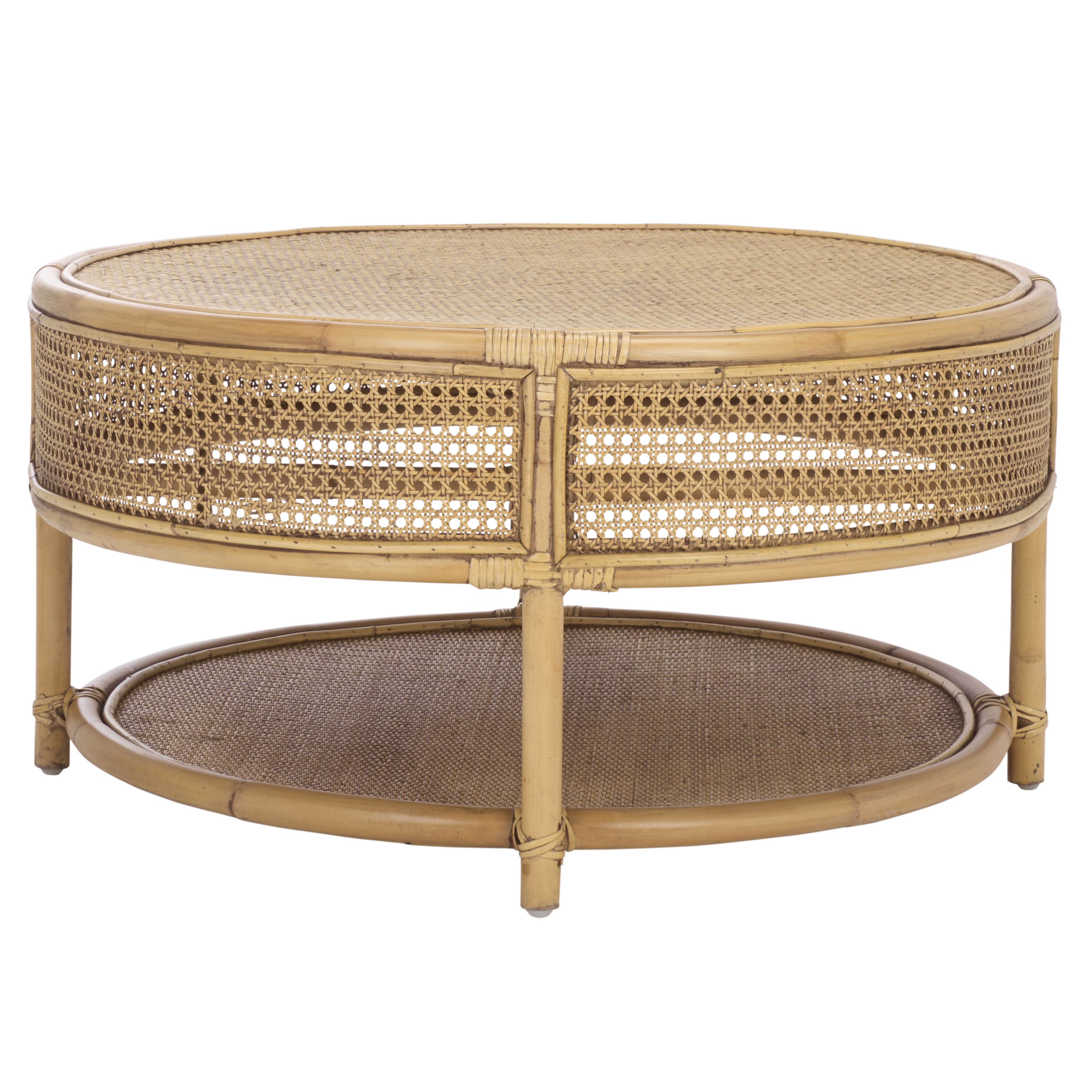 Safavieh Arvid Coastal Round Rattan Coffee Table, Honey Brown Wash