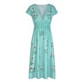 thumbnail image 5 of Wycnly Summer Dresses for Women Beach Vintage Bohemian Empire Waist Swing Long Dresses with Tie 2024 Short Sleeve V-Neck Floral Print Maxi Formal Dress Sky Blue s, 5 of 6