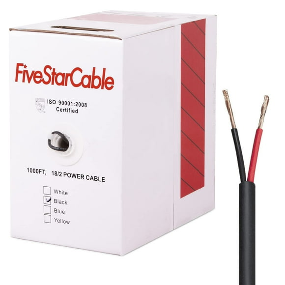 FiveStarCable Câble d'Alimentation 18/2 1000 Pi Calibre 18-2 Sécurité/alarme/Video/contrôle Câble Basse Tension Fil 18 AWG