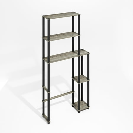 Furinno Turn-N-Tube Freestanding Over-The-Toilet Bathroom Shelves, Storage Rack with 5 Shelves, Grey Oak/Black