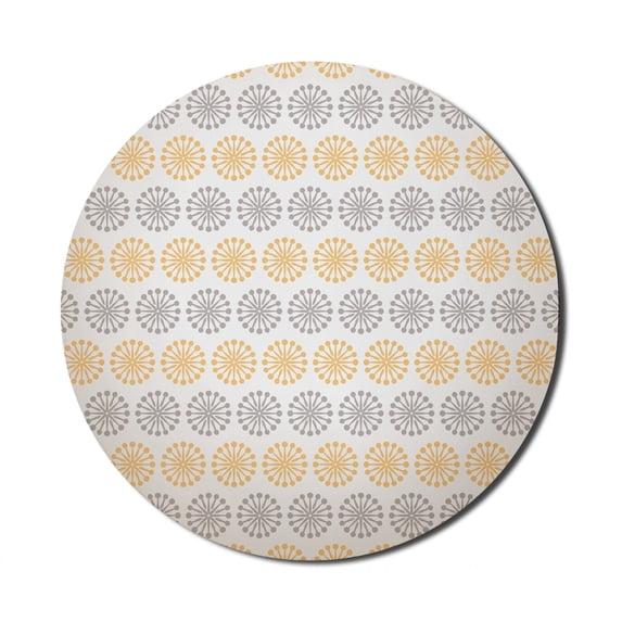 Grey and Yellow Mouse Pad for Computers, Bohemic Oriental Inspired Geometrical Floral Art Image, Round Non-Slip Thick Rubber Modern Gaming Mousepad, 8" Round, Apricot Grey and White, by Ambesonne