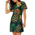 thumbnail image 2 of Fotbe Tropical Tribe Mask Pattern Women's Cotton Nightgown Sleepwear Short Sleeves Shirt Casual Print Sleepdress, 2 of 6