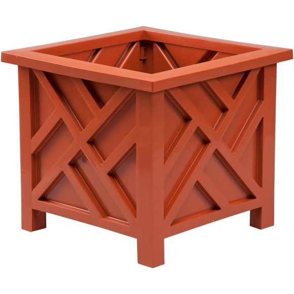 ZYPPPA Chippendale Planter Box, Terra Cotta – Plant Holder for Garden, Patio and Lawn – 14 ¾” sq. x 13 ¼ H Overall