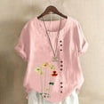 thumbnail image 2 of VEKDONE Womens Plus Size Mexican Shirts Floral Graphic Tees Summer Short Sleeve Crewneck Linen Blouse Casual Loose Fit Button Pullover Top Fashion Clothes Pink XXL, 2 of 5