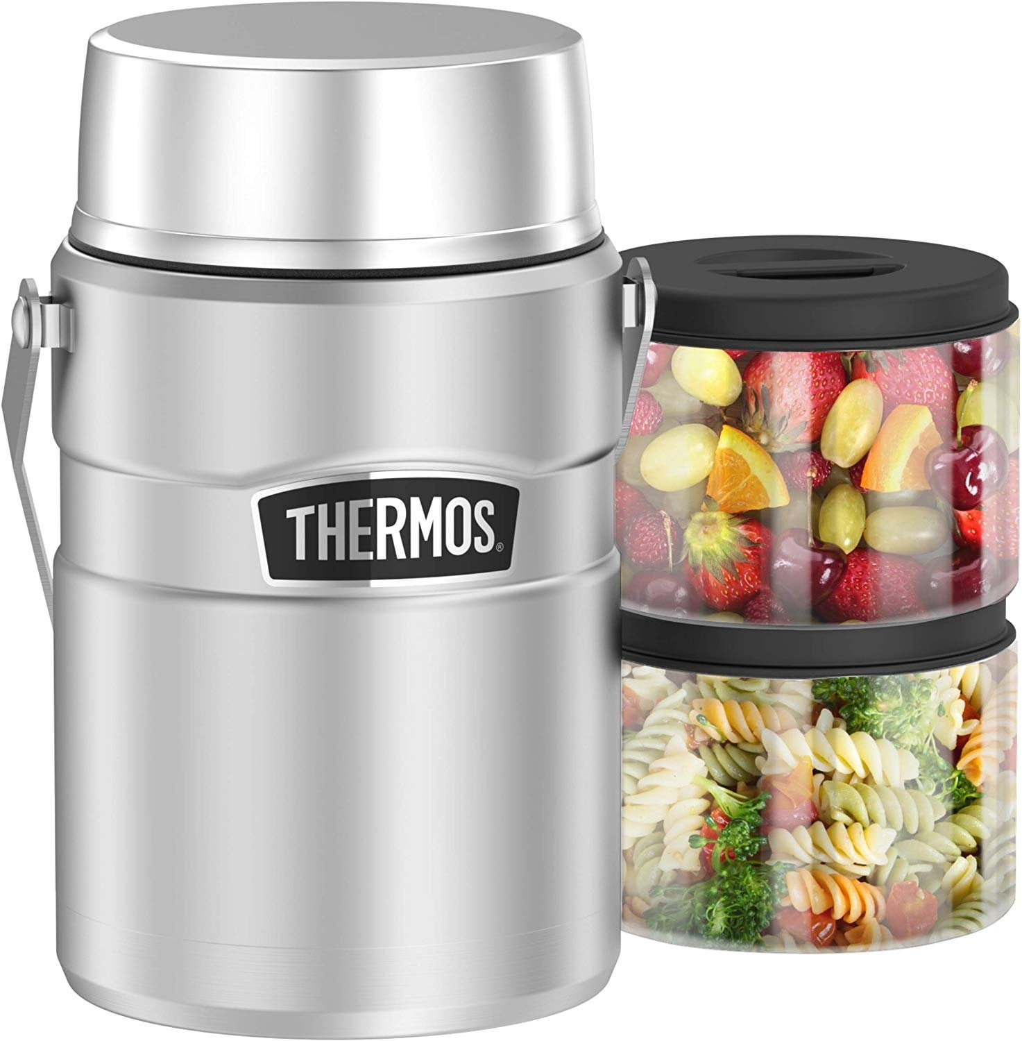 Thermos Stainless King 47 Ounce Vacuum Insulated Food Jar with 2 Inserts,  Stainless Steel 