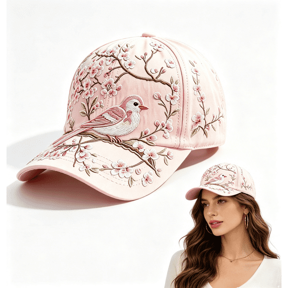 Women's Hummingbird Baseball Cap – Adjustable Floral Print Sun Hat with Flower Pattern for Outdoor(RL Pink)