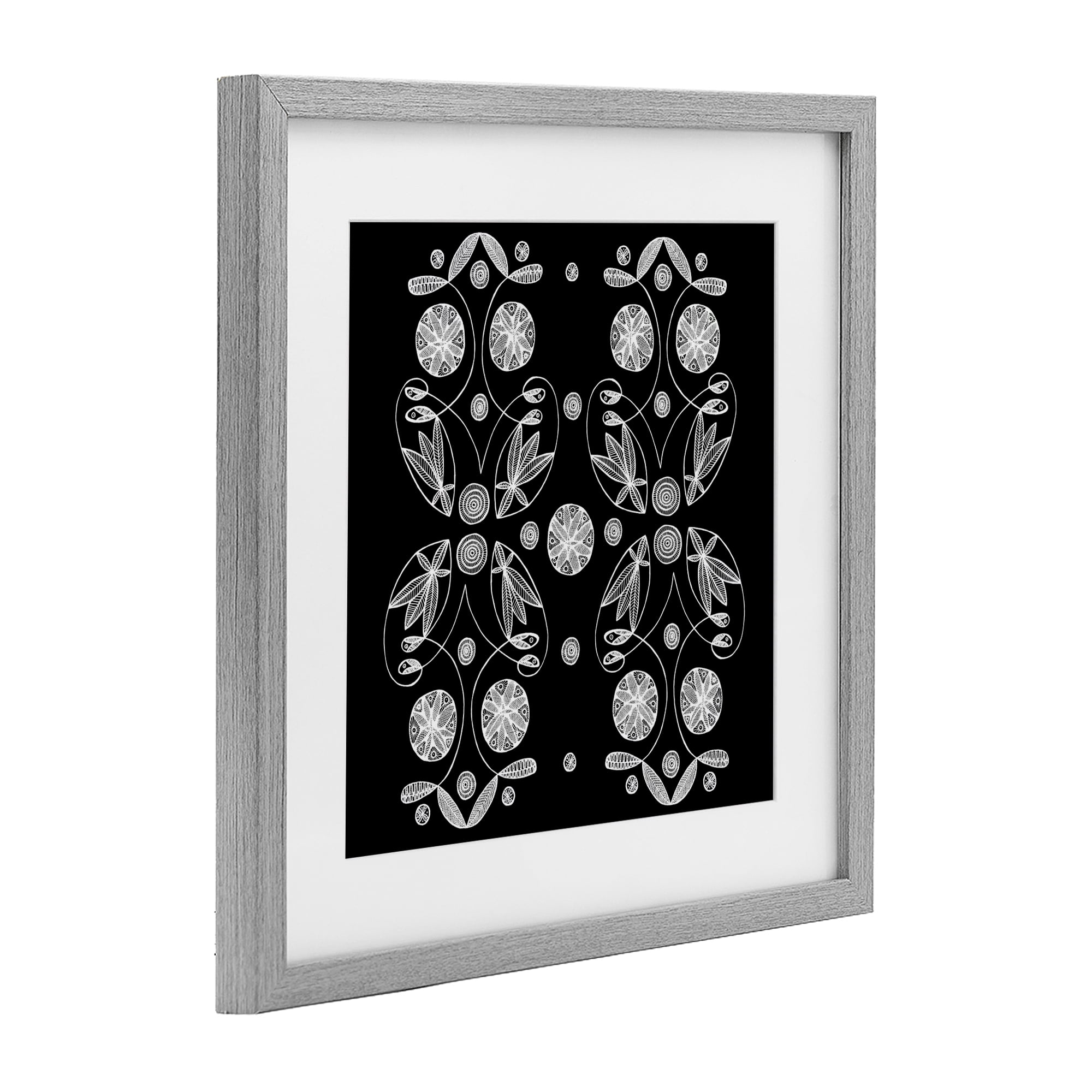 Stupell Industries Symmetrical Flower-Like Patterns Gray Framed Print Under Glass, design by El Perkin