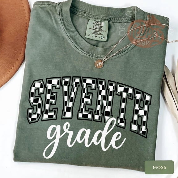 Seventh Grade Shirt Checkered Back to School Tee, 7th Grade Shirt Kids School Shirt Teacher Shirt First Day Outfit Classroom Tee