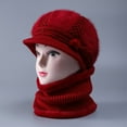 thumbnail image 3 of Prolriy Winter Hats for Women, Women's Knitted Warm Basin Hat Padded Cotton Hat Plush Hat + Scarf Two Set Womens Hats Red, 3 of 3