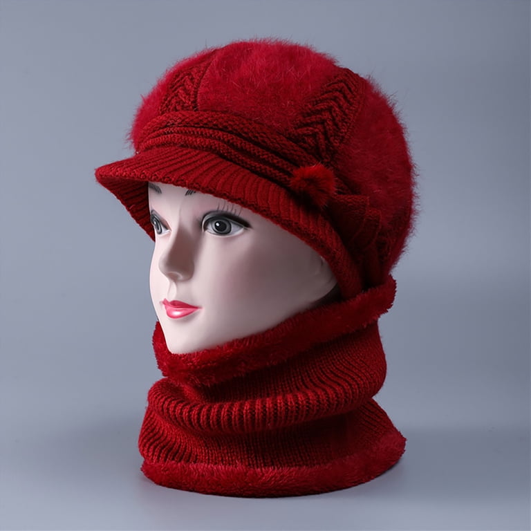 Gorgeous, red wool hat with scarf 3-Pieces Winter Beanie Hat Scarf and Touch Screen Wine Red  main image 4