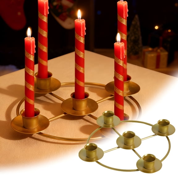 BPPEG 2026 New Advent Wreath Candle Holder - 5-Candle Gold Metal Ring Stand for Church for Home,Tabletop,Holiday Decor,Home Decor