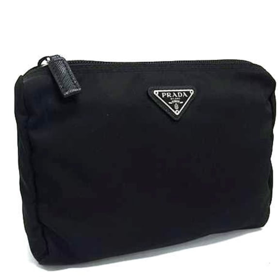 Pre-Owned PRADA Prada Triangle Pouch Bag 1NA011 Black Tessuto Nylon Women's Mark