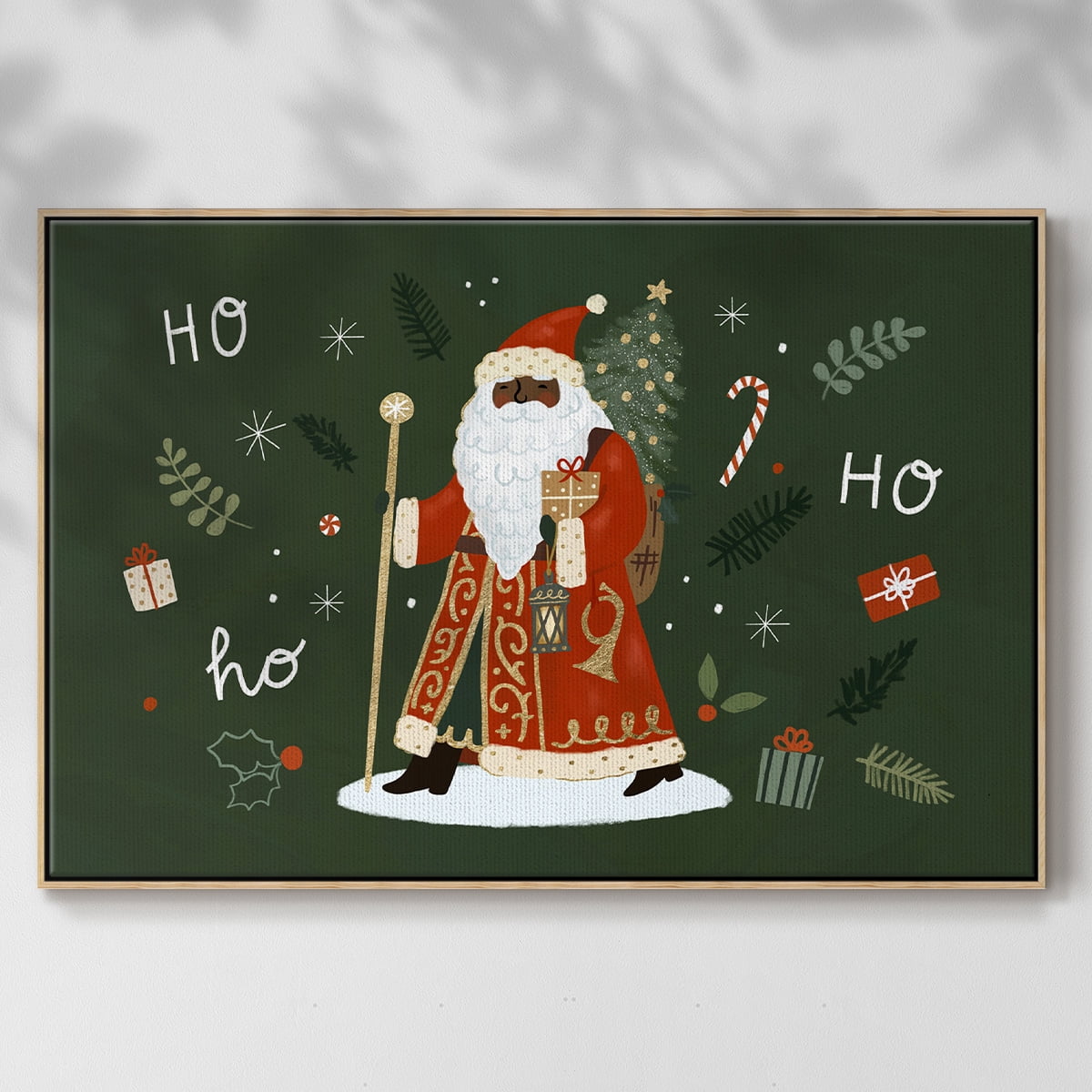 Little St. Nick Collection A - Framed Gallery Wrapped Holiday Canvas - 17 x 25 - Natural Wood Frame