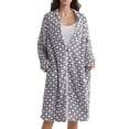 thumbnail image 2 of Flannel Zip-Up Robes For Women, Polka Dot Long Sleeve Housecoat, Ladies Winter Warm Fleece Mid Bathrobe S-XL, 2 of 3