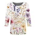 thumbnail image 4 of 3/4 Sleeve Womens Tops Summer 2025 T-Shirts Floral Crewneck Casual Basic Tee Fit Tunic Tops Blouses, 4 of 5