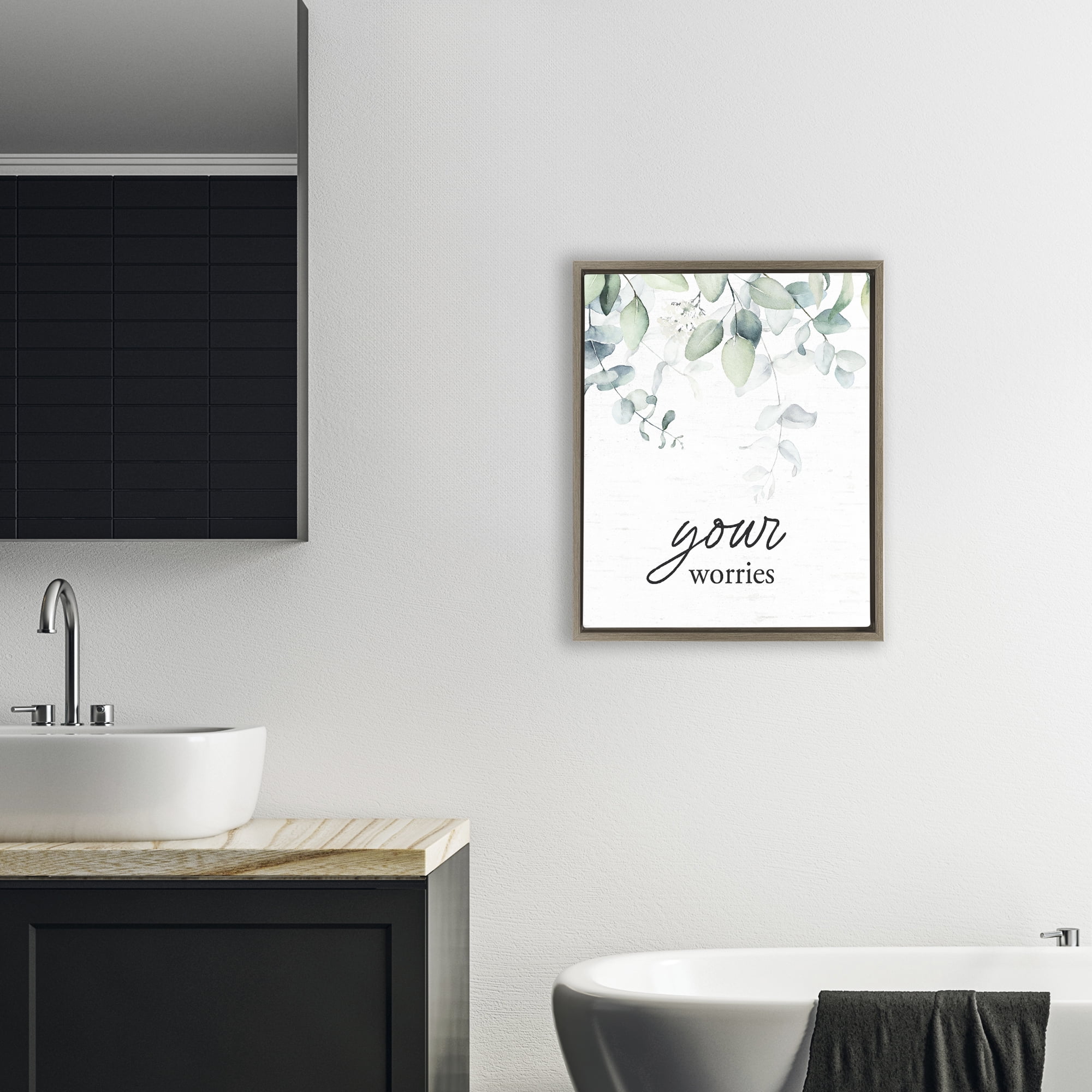 Your Worries Eucalyptus Brown Framed Floater Canvas Wall Art, design by Lettered and Lined