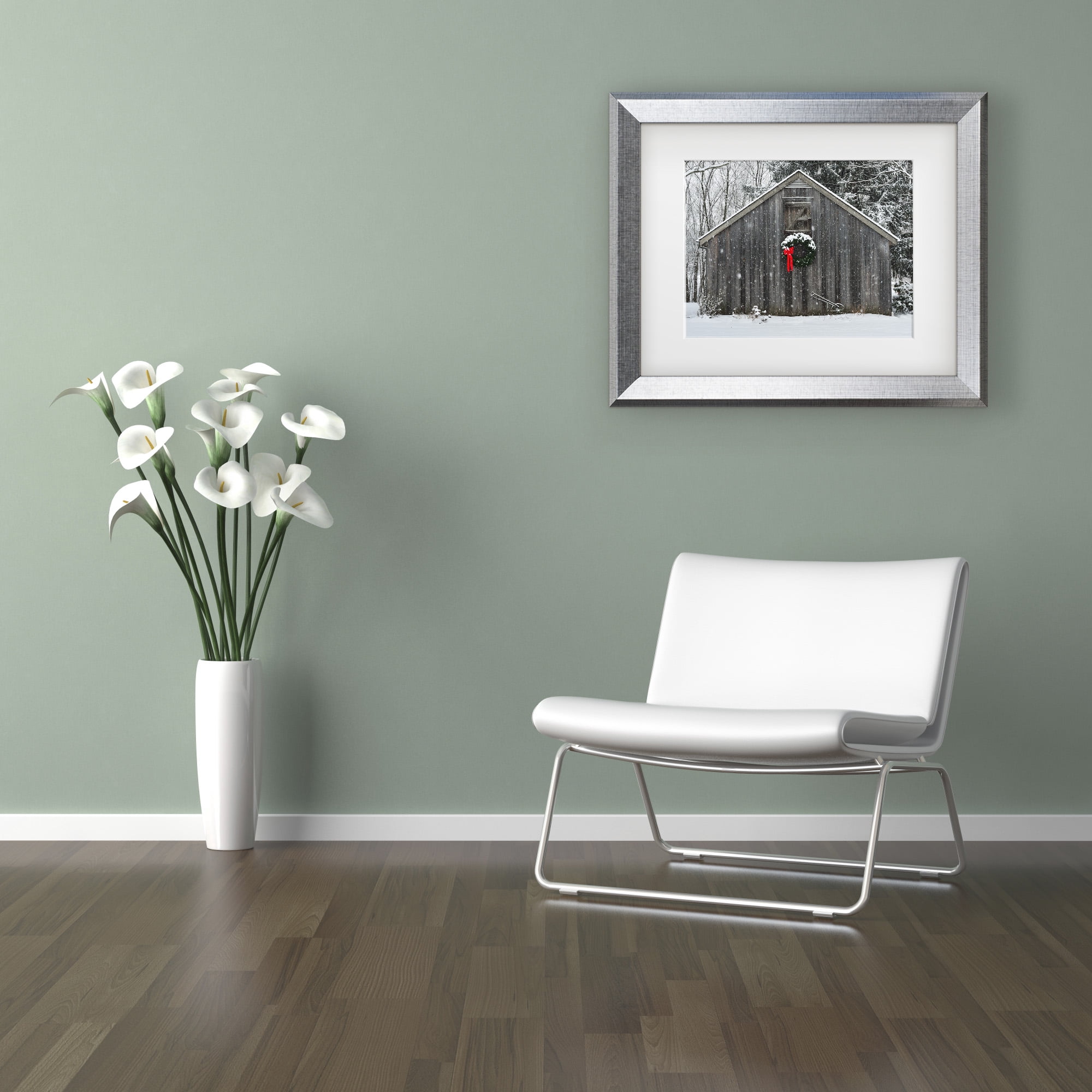 Trademark Fine Art 'Christmas Barn In The Snow' Matted Framed Art by Kurt Shaffer