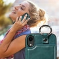 thumbnail image 4 of Feishell for iPhone XR Back Flip Wallet Case with ID Credit Card Slots & Metal Ring, Premium PU Leather Shockproof Magnetic Buckle Flip Kickstand Phone Case for Women Men,Green, 4 of 10