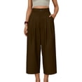 thumbnail image 5 of Mifsaly Linen Cropped Pants Women High Waisted Wide Leg Casual Summer Crop Pant Lightweight Flowy Work office Beach Vacation Outfits with Pockets Brown,S, 5 of 8