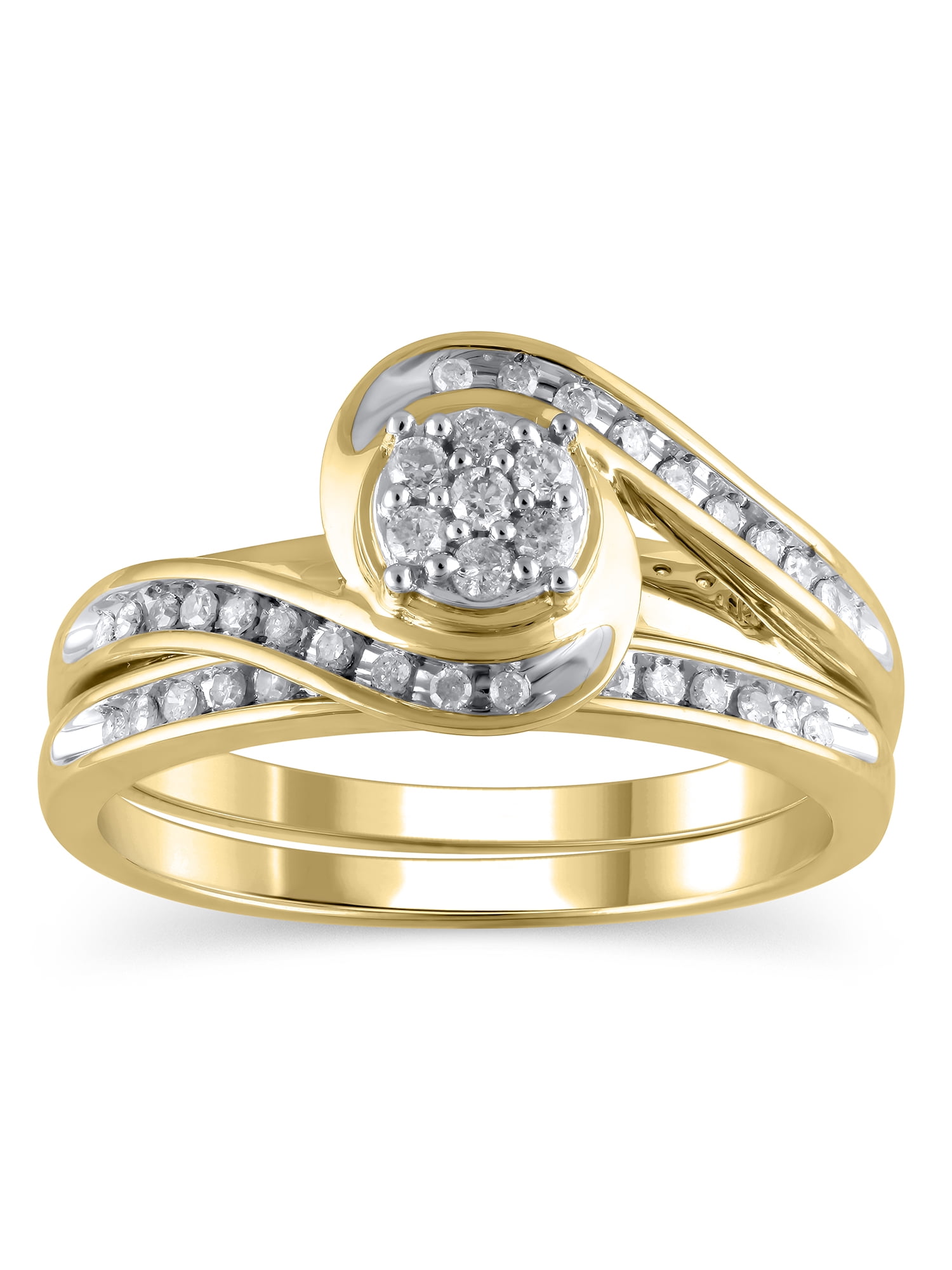 1/4 Carat T.W. (I3 clarity, I-J color) Forever Bride Diamond Composite Bridal set in 10K Yellow Gold, Size 7