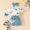 thumbnail image 6 of Zanarzt Baby Girl Summer Bodysuit Newborn Baby Girl Clothes Girl Romper Shorts Headband Infant Summer Outfits Sky Blue,0-3 Months, 6 of 9