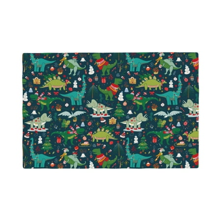 

Table Placemats Set of 6 - Christmas Dinosaur colorful 12x18 In Faux Linen Double Heat Resistant Place Mats Cloth Indoor/Outdoor Placemats Washable Table Mats for Dining Kitchen Party