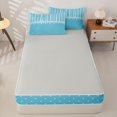 thumbnail image 4 of Castle Fairy Minimalism Vertical Band Zipper Twin Comforter Sets with Fitted Sheet and 2 Pillowcases,Retro Lace Edge Zipper Bedding Set,Sky Cyan White,Reversible, 4 of 7