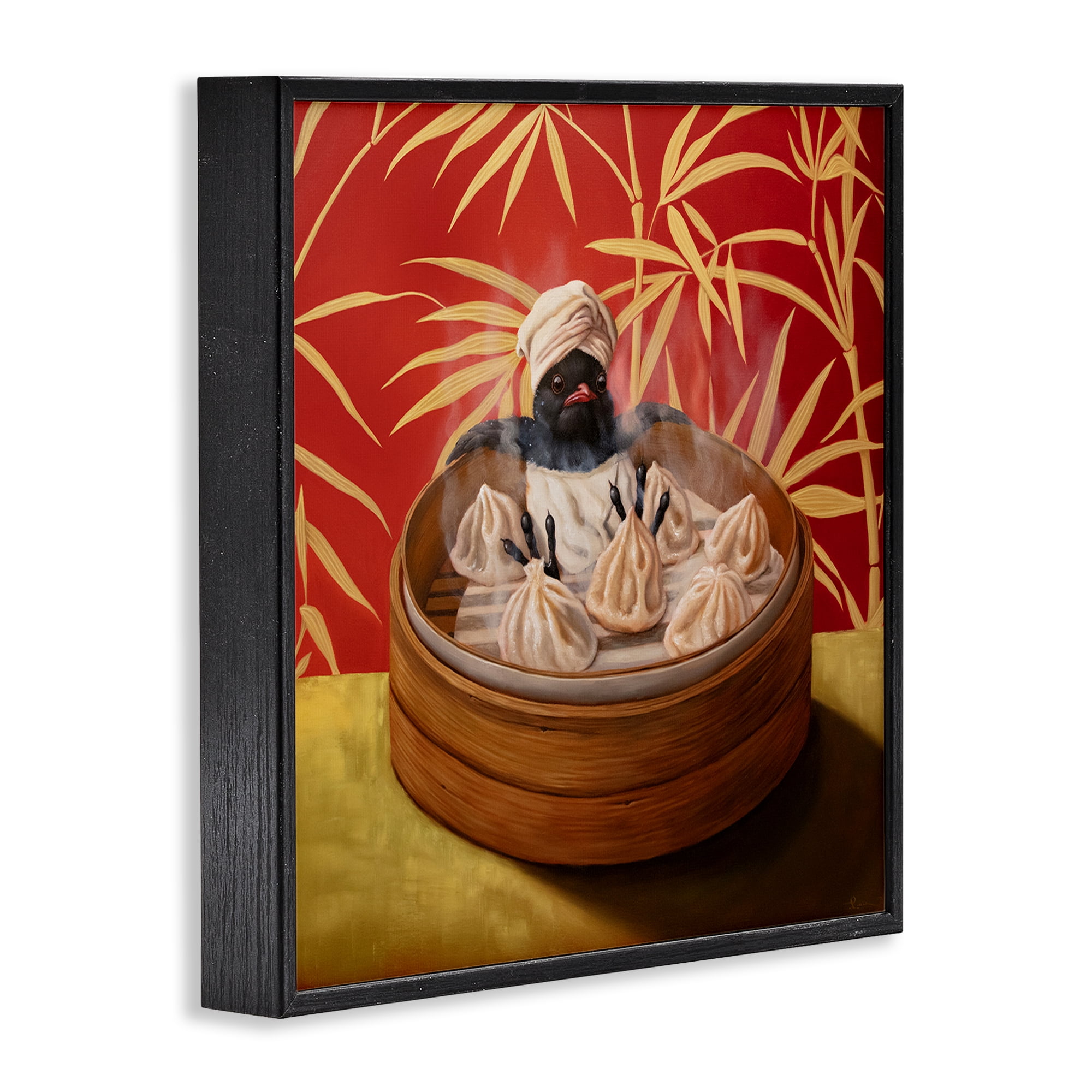 Bamboo Steamer Bird Black Framed Giclee Art, design by Lucia Heffernan