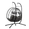 thumbnail image 2 of 2 Persons Egg Chair With Stand Indoor Outdoor Swing Chair Patio Wicker Hanging Egg Chair Hanging Basket Chair With Stand For Bedroom Living Room Balcony,Light Gray, 2 of 13