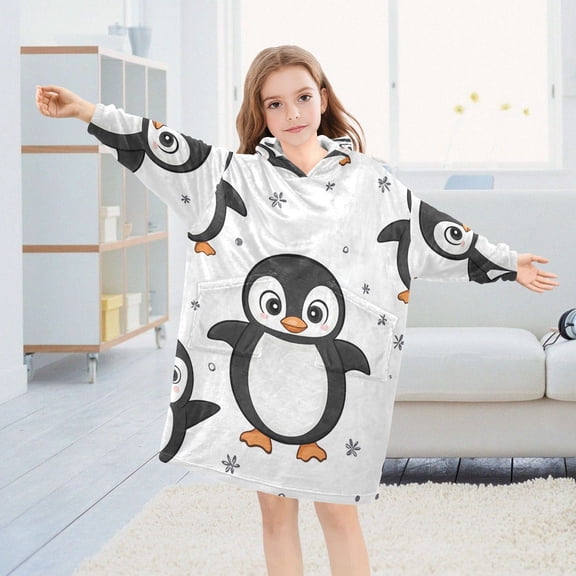 Penguins Cute Oversized Wearable Blanket Hoodie Sweatshirt Flannel for Unisex Girls Boys
