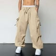 thumbnail image 2 of NIEWTR Men's Parachute Cargo Pants Baggy Casual Harem Sweatpants Elastic Waist Flap Pockets Baggy Harem Pants (L,A02-Beige), 2 of 7