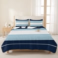 thumbnail image 3 of Twin Quilt Set 68''x86'', Navy Blue Aqua Stripe Lightweight Summer Bedspread Coverlet Set with 2 Pillow Shams, Modern Art Horizontal Striped Breathable All Season Quilt Bedding for Dorm/Bedroom, 3 of 9