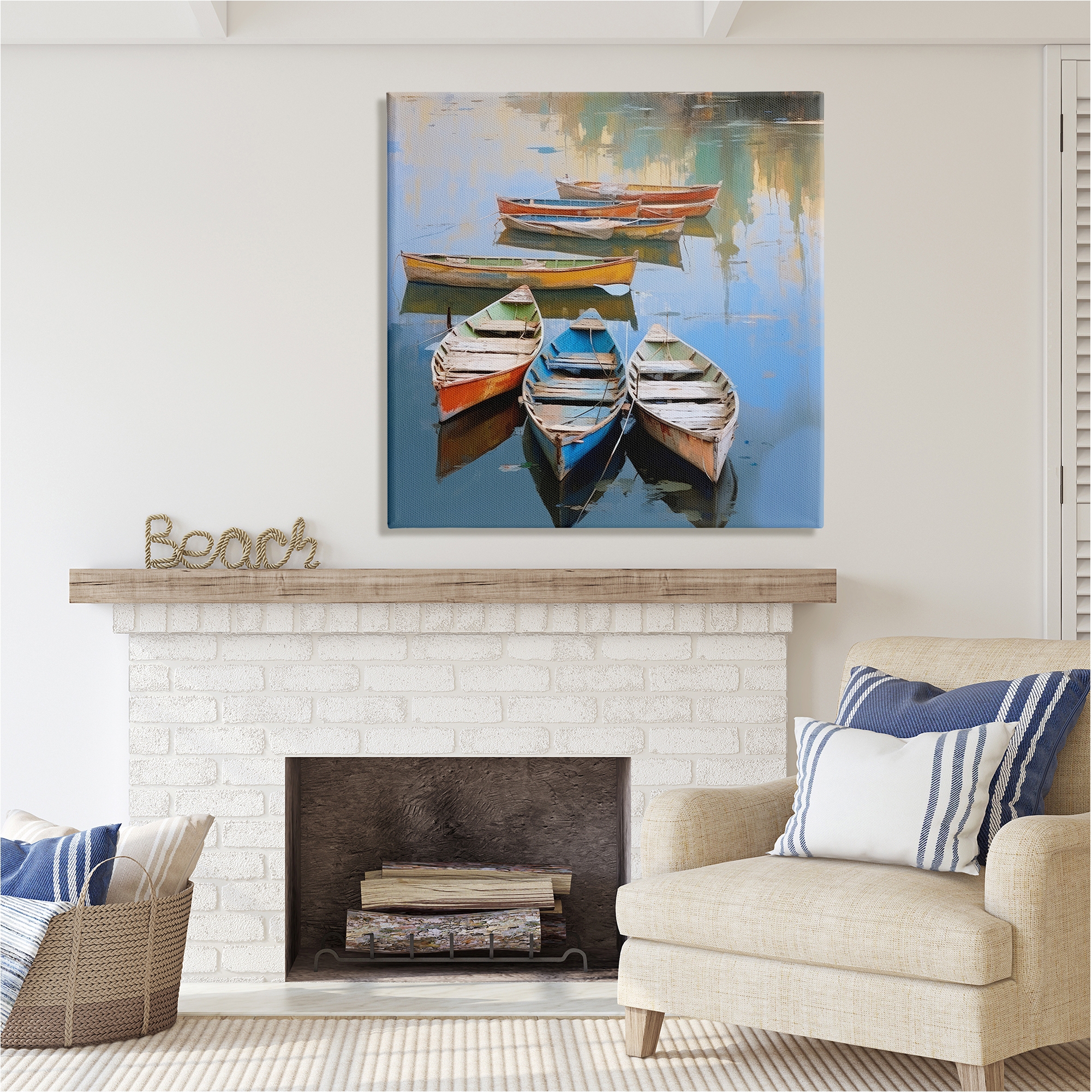 Stupell Industries Canoe Reflections in Lake Transportation Painting Gallery Wrapped Canvas Art Print Wall Art, 36 x 36
