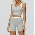 thumbnail image 7 of PISONIC Women Two Piece Workout Sets Color Block Backless Tank Top and High Waist Booty Lifting Shorts Gym Yoga Active Outfits, 7 of 7